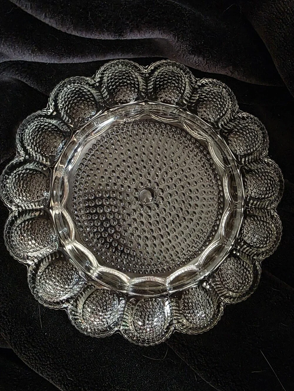 Vintage Indiana Glass Clear Hobnail Deviled Egg Plate Serving Platter 11”